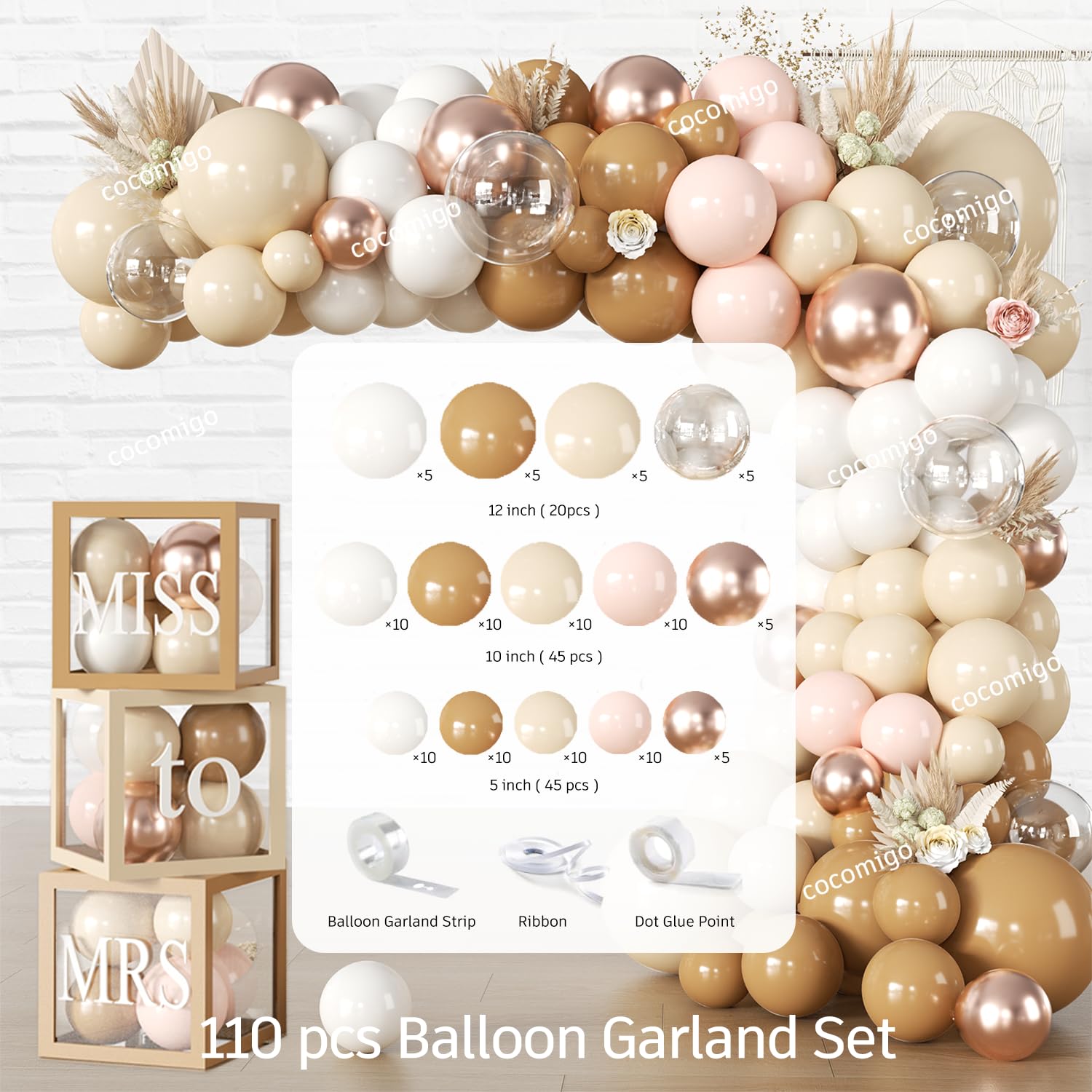 Cocomigo balloon boxes create dramatic focal points with easy setup.