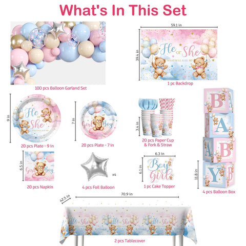 Cocomigo bear gender reveal balloons arch enhances party ambience for the reveal.