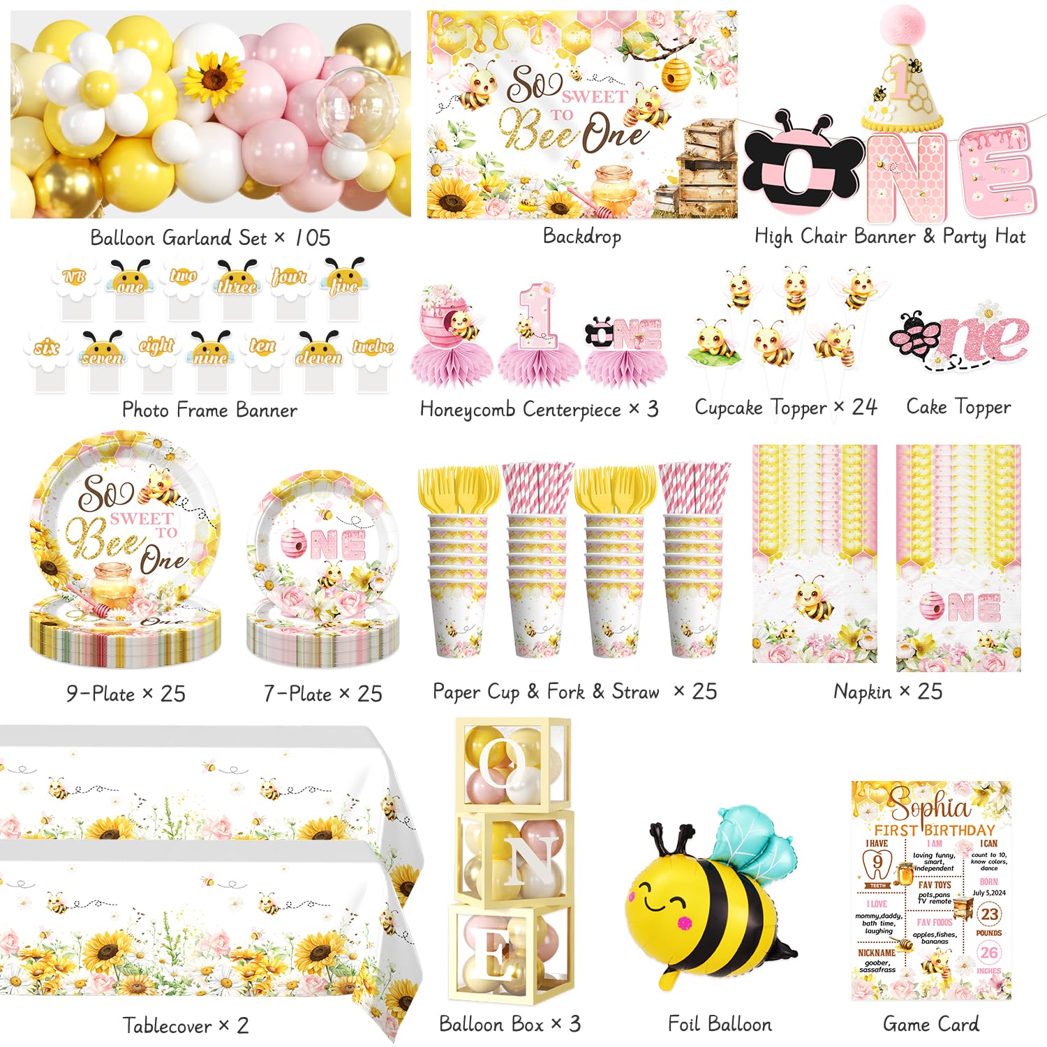 Cocomigo bee banner backdrop enhances photos with a pink yellow floral theme.