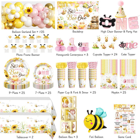 Cocomigo bee banner backdrop enhances photos with a pink yellow floral theme.