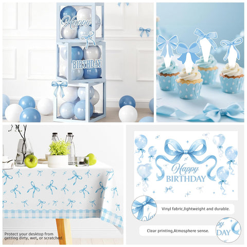 Cocomigo blue bow tablecloths protect surfaces with a chic touch