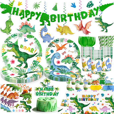 Cocomigo dinosaur banner brightens the party backdrop for a playful celebration.