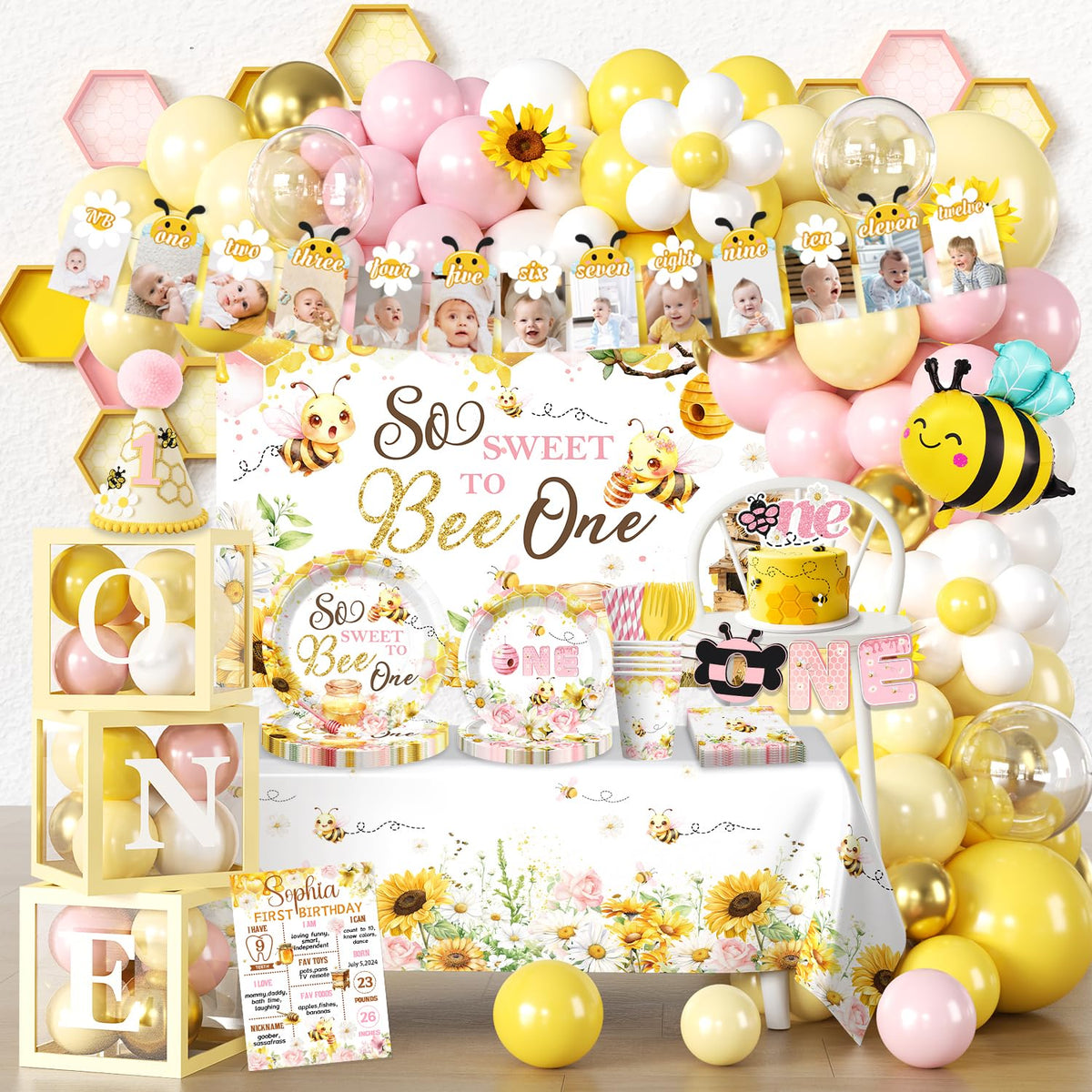 Cocomigo first bee day arch kit creates cohesive party decor and photo-worthy moments.