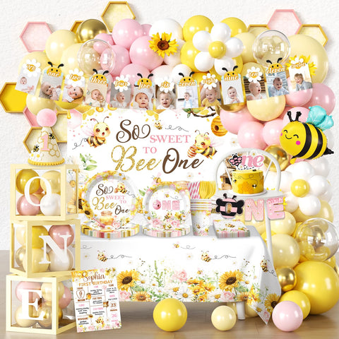 Cocomigo first bee day arch kit creates cohesive party decor and photo-worthy moments.