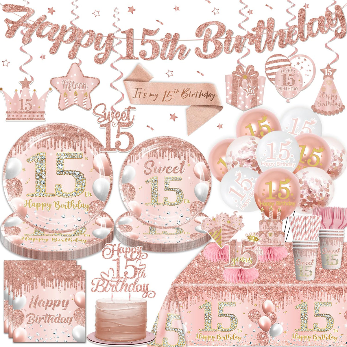 cocomigo glitter Happy 15th banner enhances party visuals and photo moments