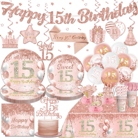 cocomigo glitter Happy 15th banner enhances party visuals and photo moments