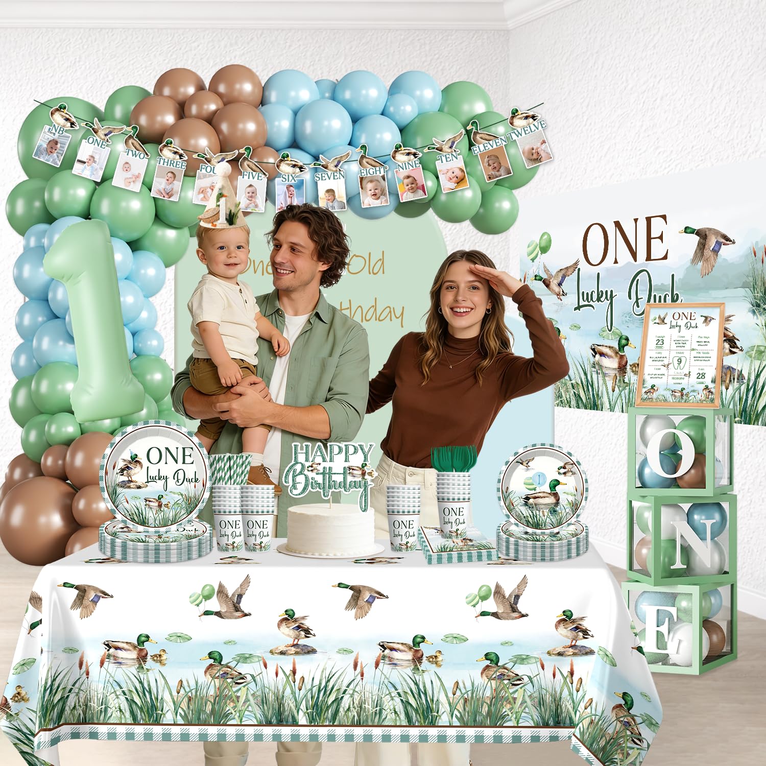 Cocomigo Lucky Ducks cake topper marks the first birthday milestone.
