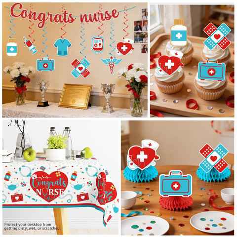 Cocomigo nurse graduation tablecloth protects surfaces with vibrant design
