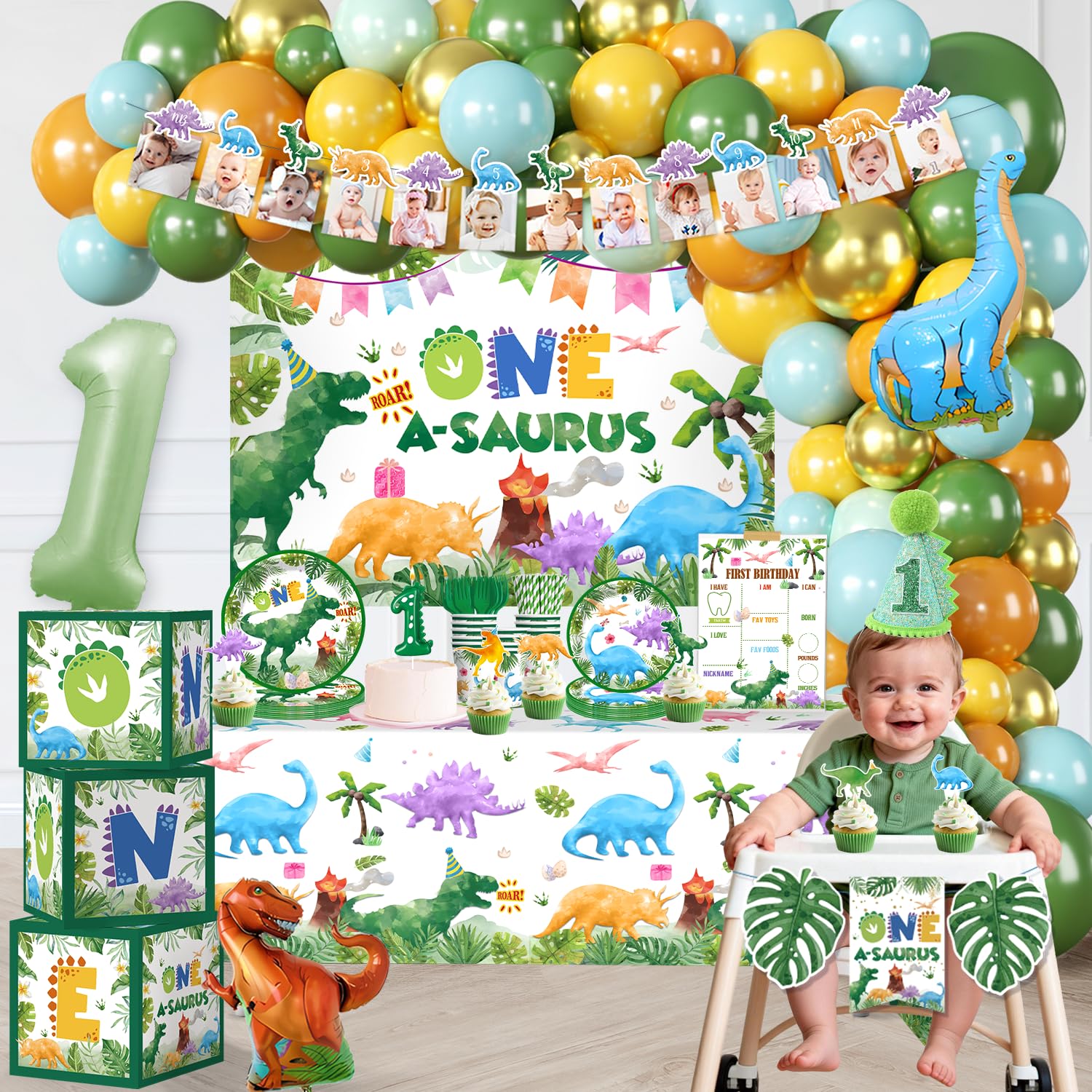 Cocomigo One a Saurus cups and napkins for quick, coordinated setup