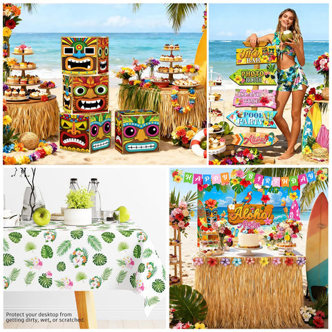 Palm leaves accents bring lush greenery to luau setups.