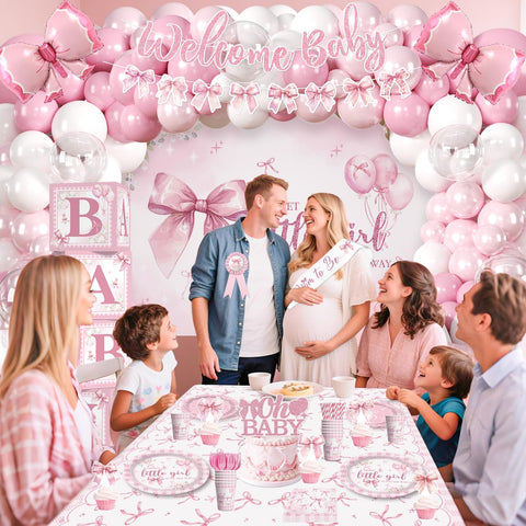 Cocomigo pink bow foil balloons create a charming focal point for celebrations