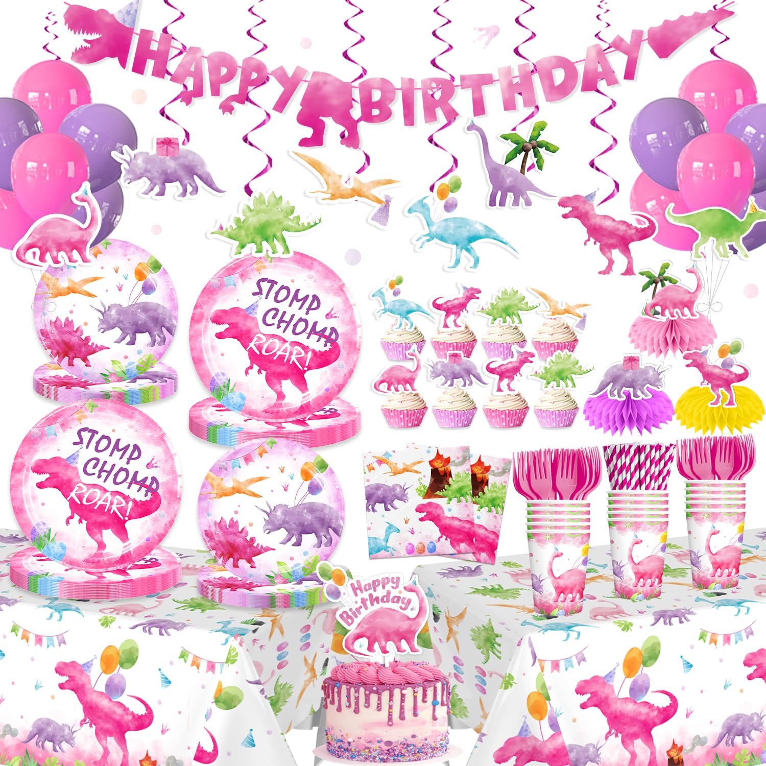 Cocomigo pink dinosaur banner enhances birthday decor for a festive focal point
