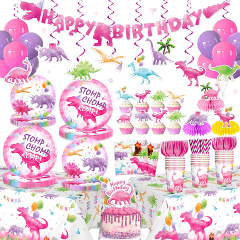 Cocomigo pink dinosaur banner enhances birthday decor for a festive focal point