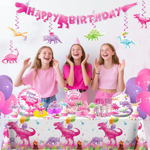 Cocomigo pink dinosaur cake topper with twelve cupcake toppers for desserts