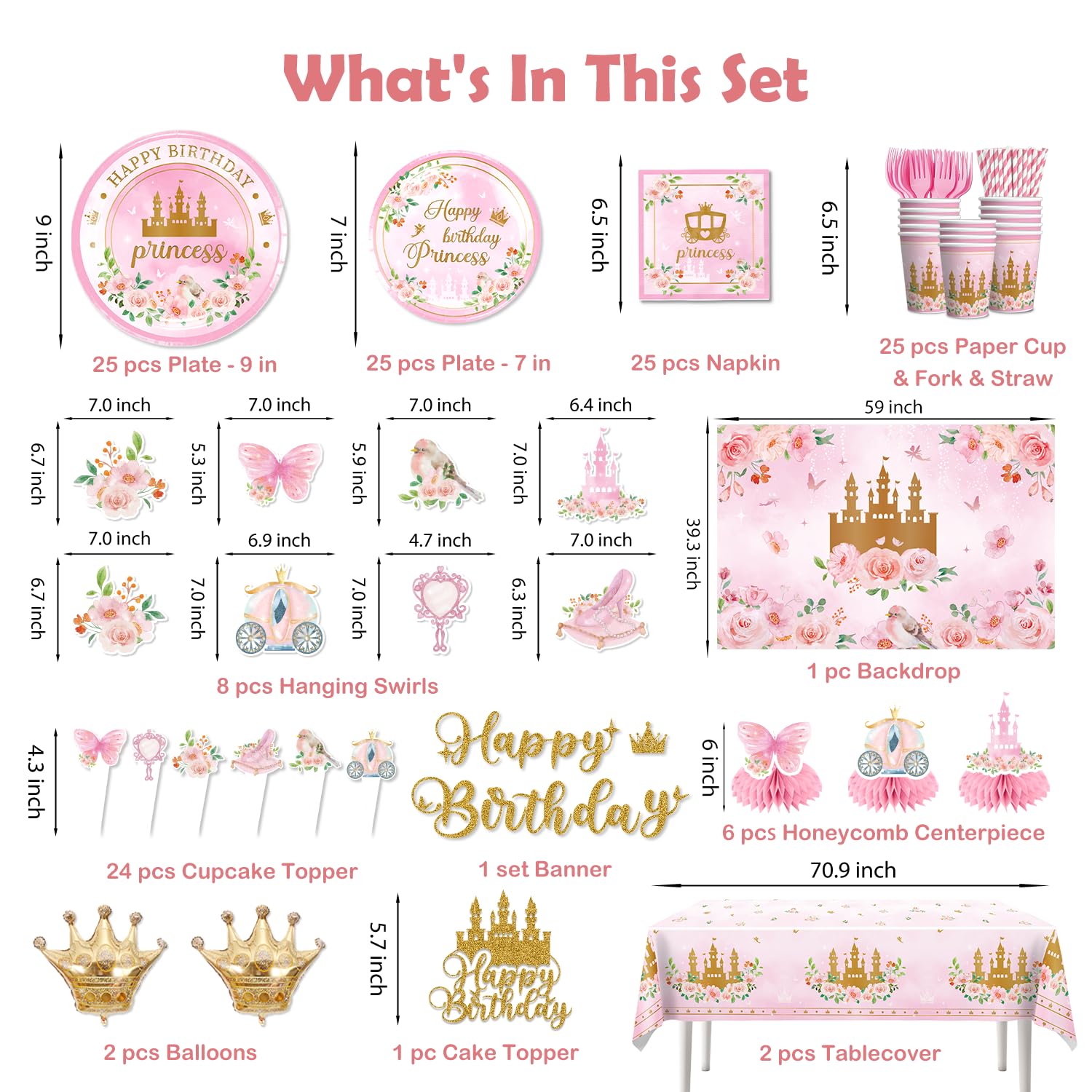 Cocomigo princess plates for 25 guests, sturdy dining