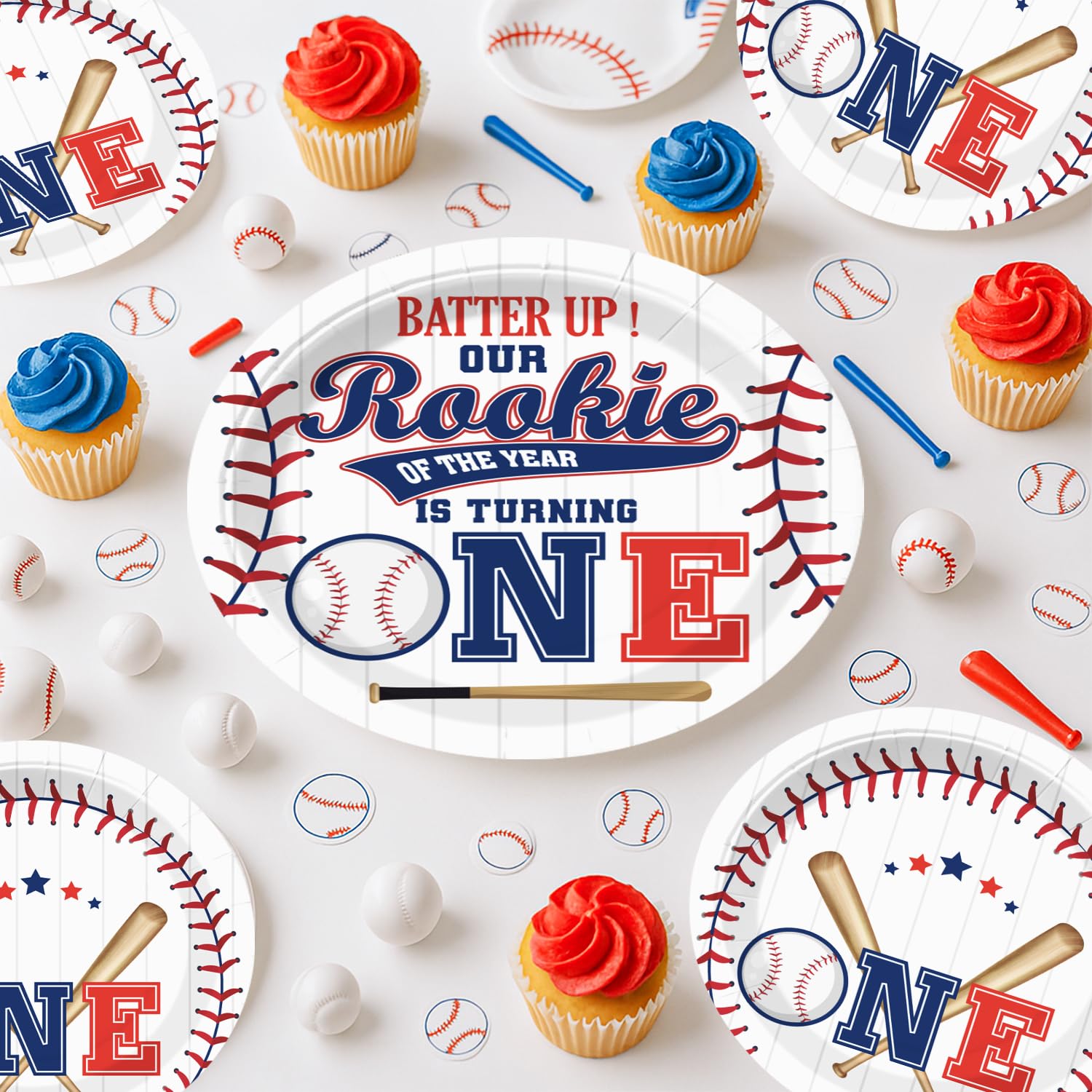Cocomigo Rookie Year cake topper adds a charming centerpiece for the top tier.