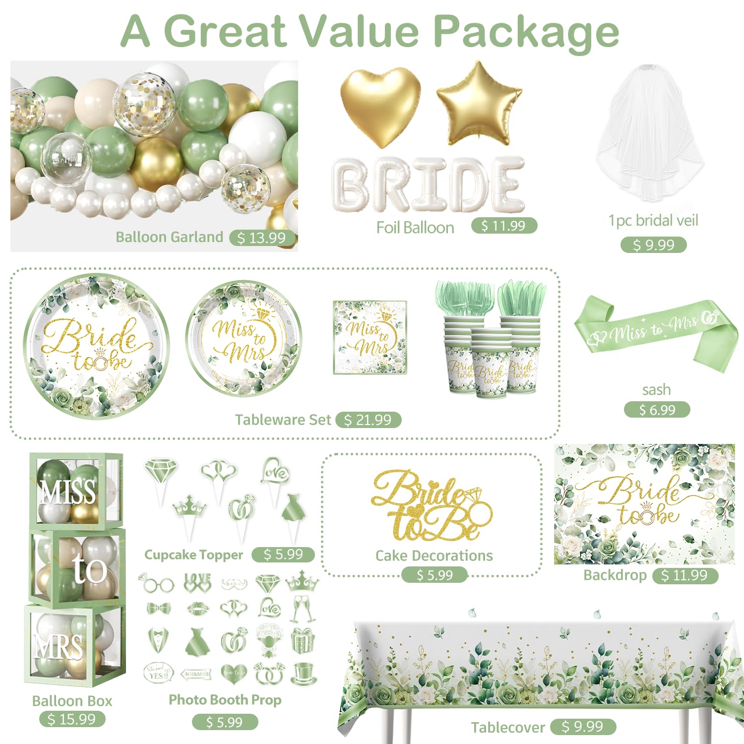 Cocomigo sage green balloon boxes create a festive focal point