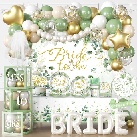 Cocomigo sage green bridal shower backdrop enhances photo moments