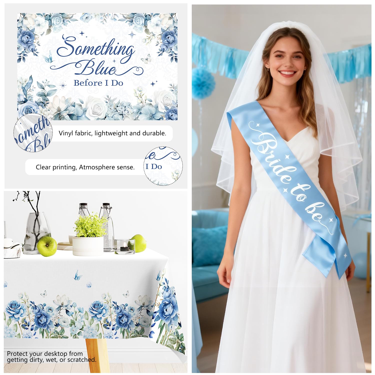 Cocomigo Something Blue veil and sash add bridal flair to photos