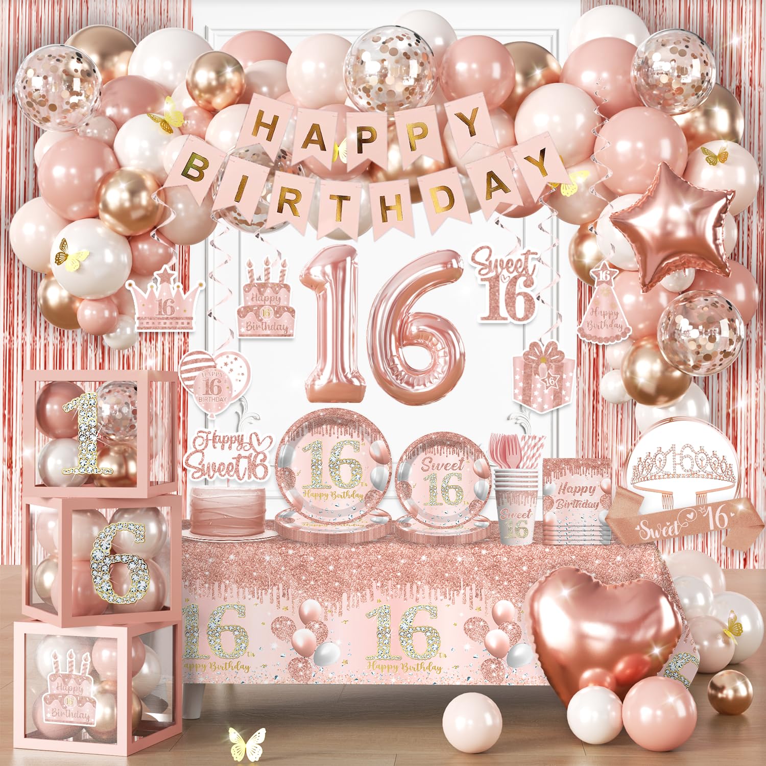 Cocomigo Sweet 16 banner in pink sets the party mood.