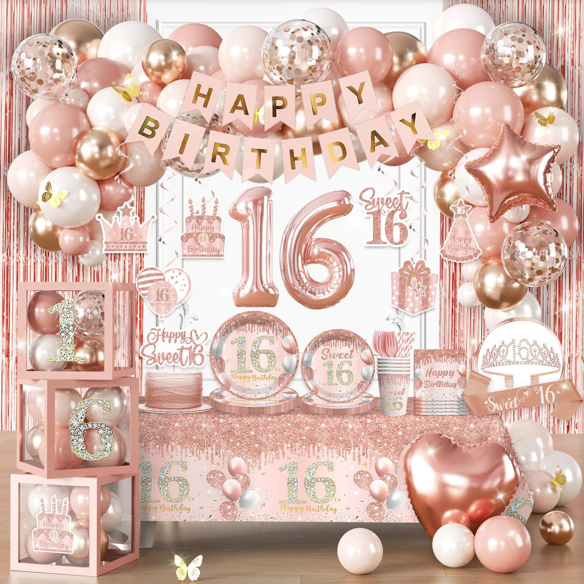 Cocomigo Sweet 16 banner in pink sets the party mood.
