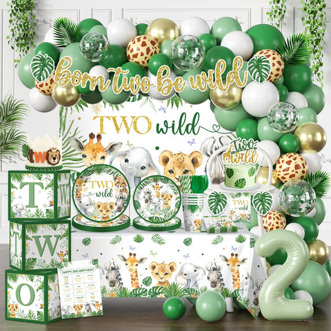 cocomigo Two Wild banner enhances safari party entrance with cohesive decor