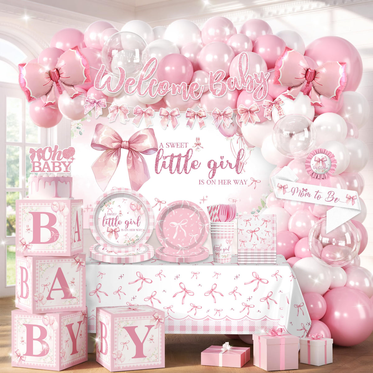 Cocomigo welcome baby banner adds a festive bow themed entrance for a baby shower