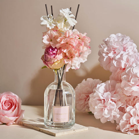 COCORRÍNA Cherry Bloom diffuser in bathroom creates a calm, spa-like vibe.