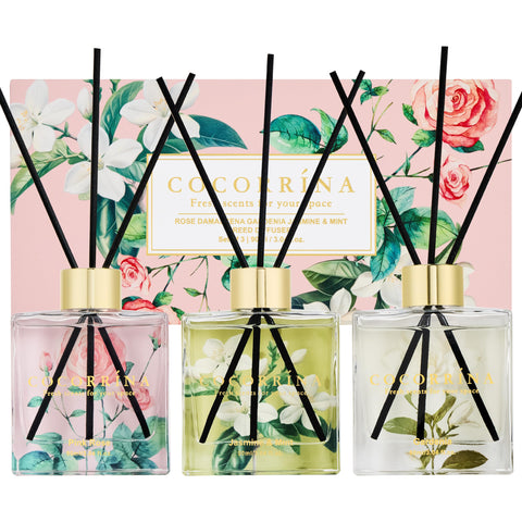 COCORRÍNA pink rose diffuser set in elegant packaging for gifting and home scent