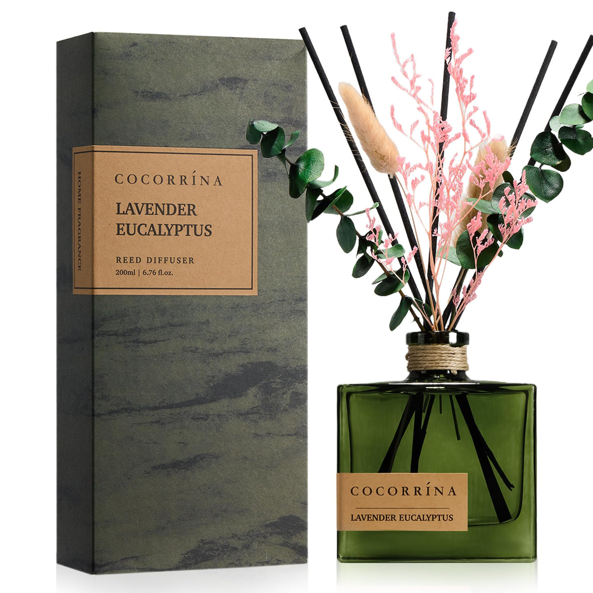 COCORRÍNA reed diffuser bottle closeup showcases elegant design and lasting fragrance