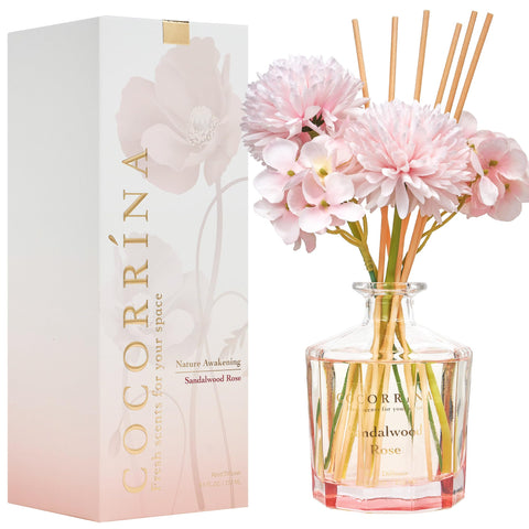 COCORRÍNA Sandalwood Rose reed diffuser with 8.5 oz for warm, inviting ambiance