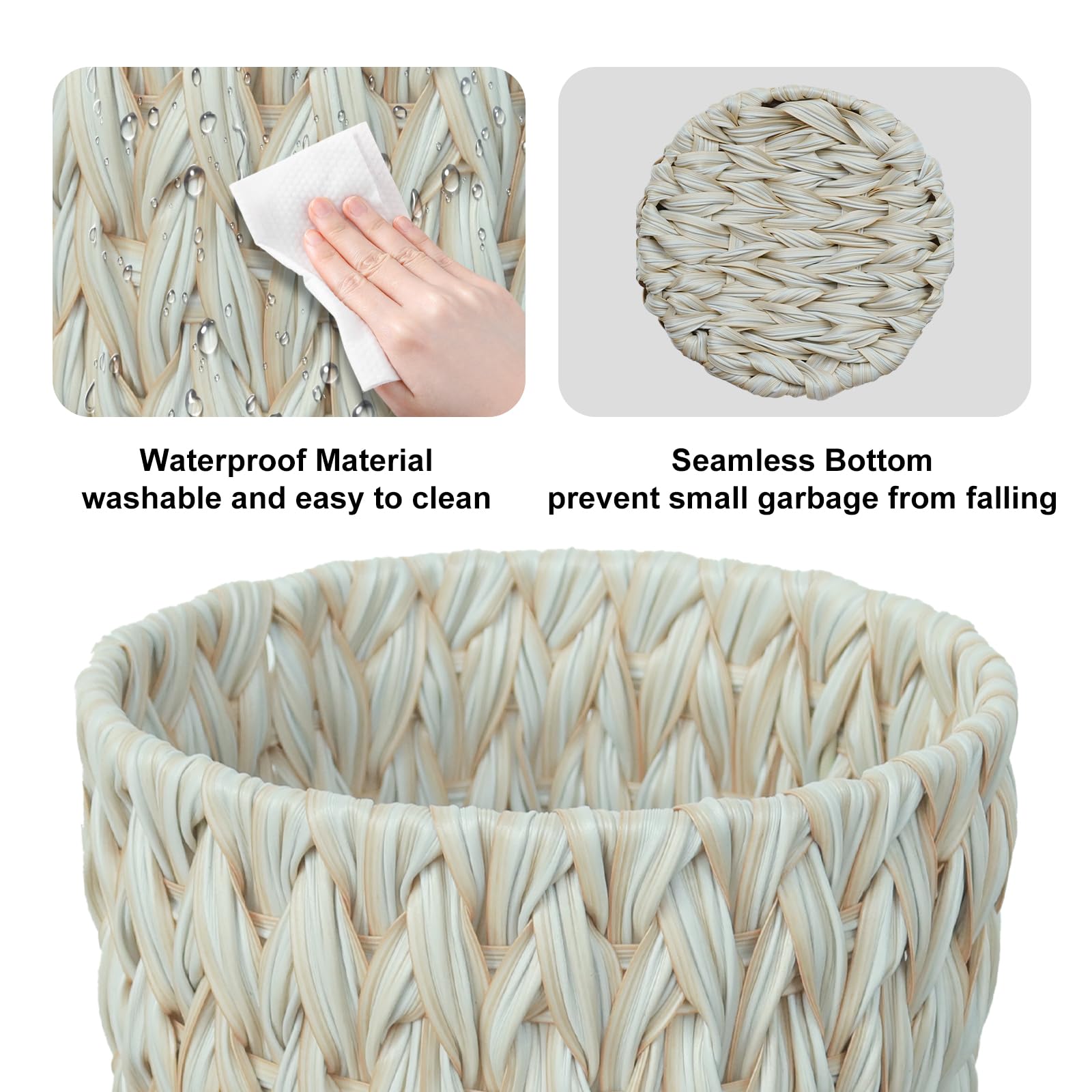 Coeusy boho chic wastebasket adds decorative charm while organizing clutter in living spaces.