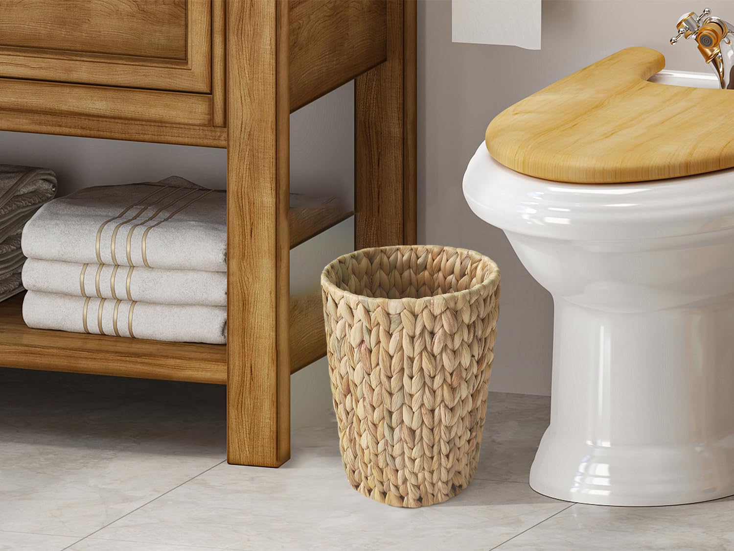 Handcrafted natural material highlighting eco-friendly design in Coeusy wicker trash can.