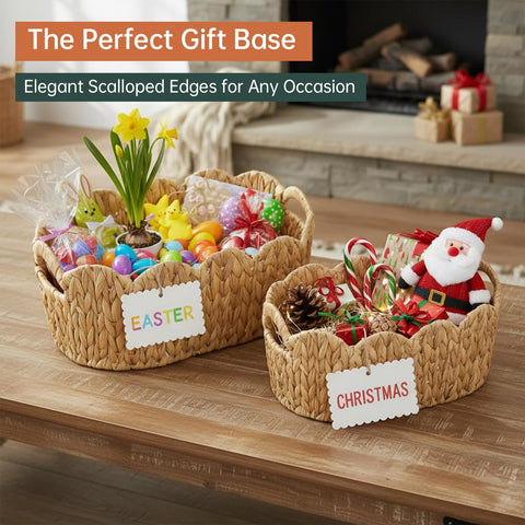 Coeusy scalloped medium basket with handles ideal for bathroom storage