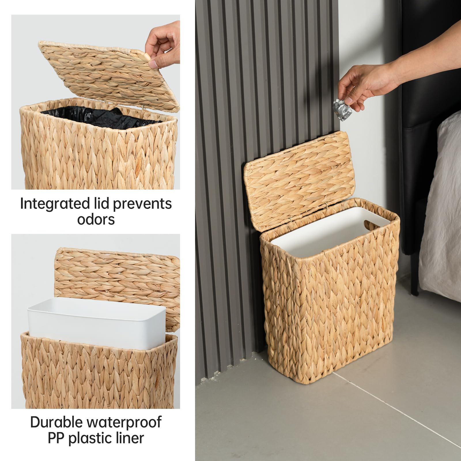 Coeusy compact bathroom trash can in corner demonstrating efficient vertical storage