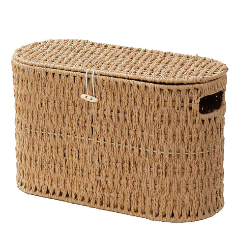Coeusy toilet paper basket with lid for dust-free storage.