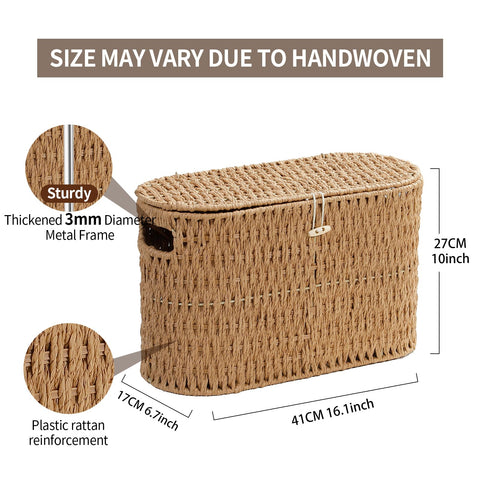 Coeusy toilet paper storage holds six jumbo rolls neatly.