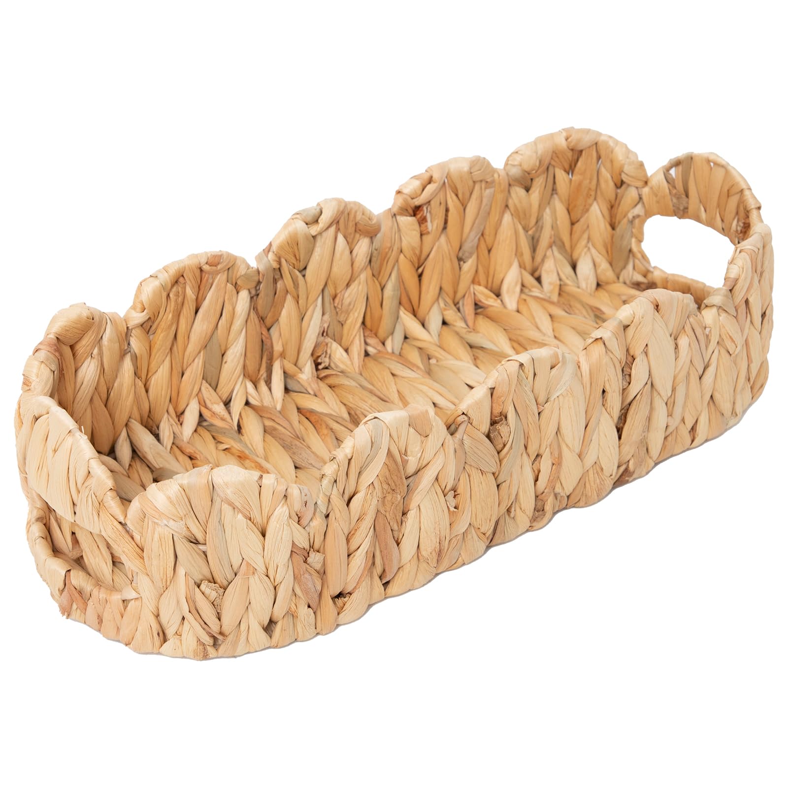Coeusy toilet tank basket with scalloped edge for compact behind-the-toilet storage.