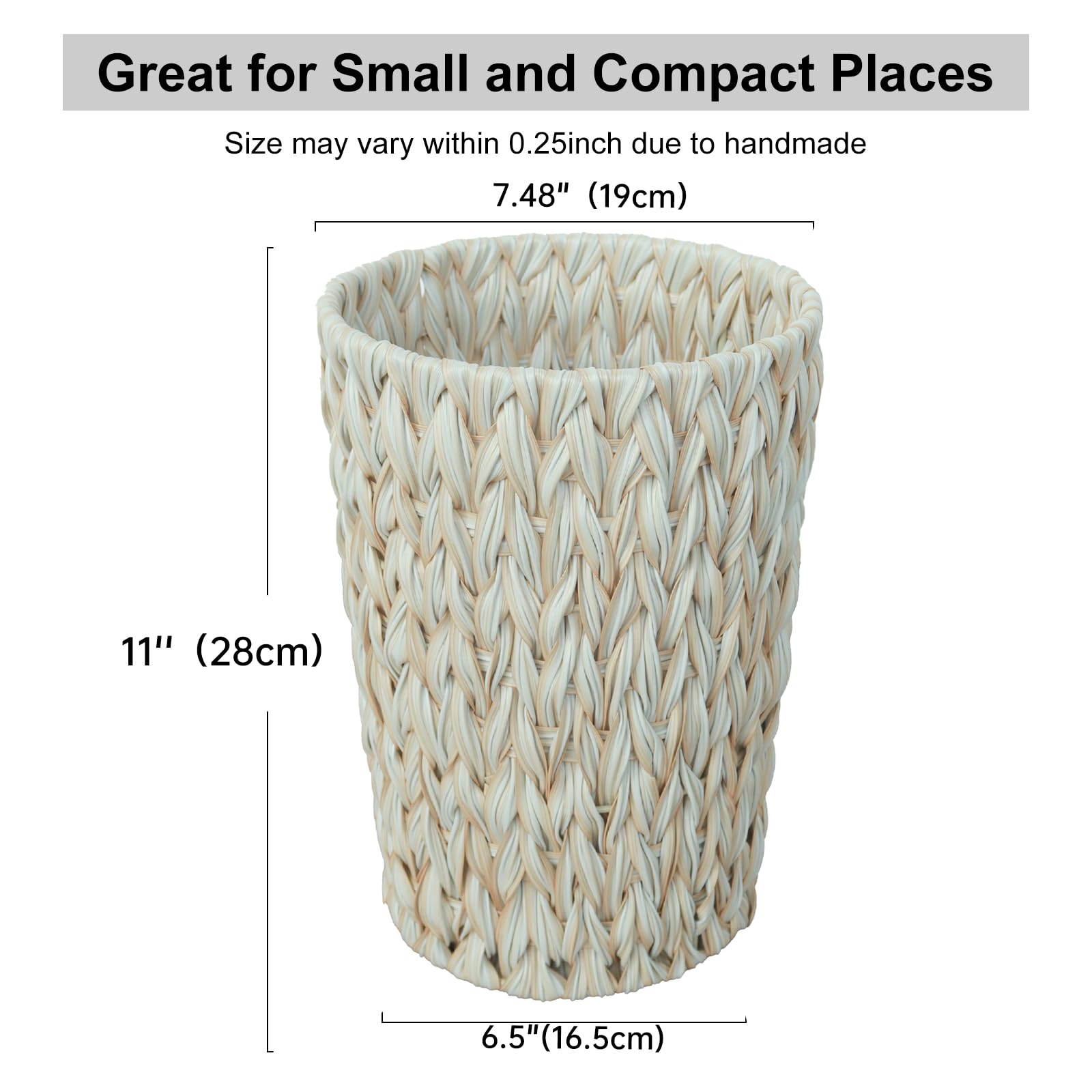 Coeusy waterproof wicker trash bin cleans quickly and resists moisture in humid environments.