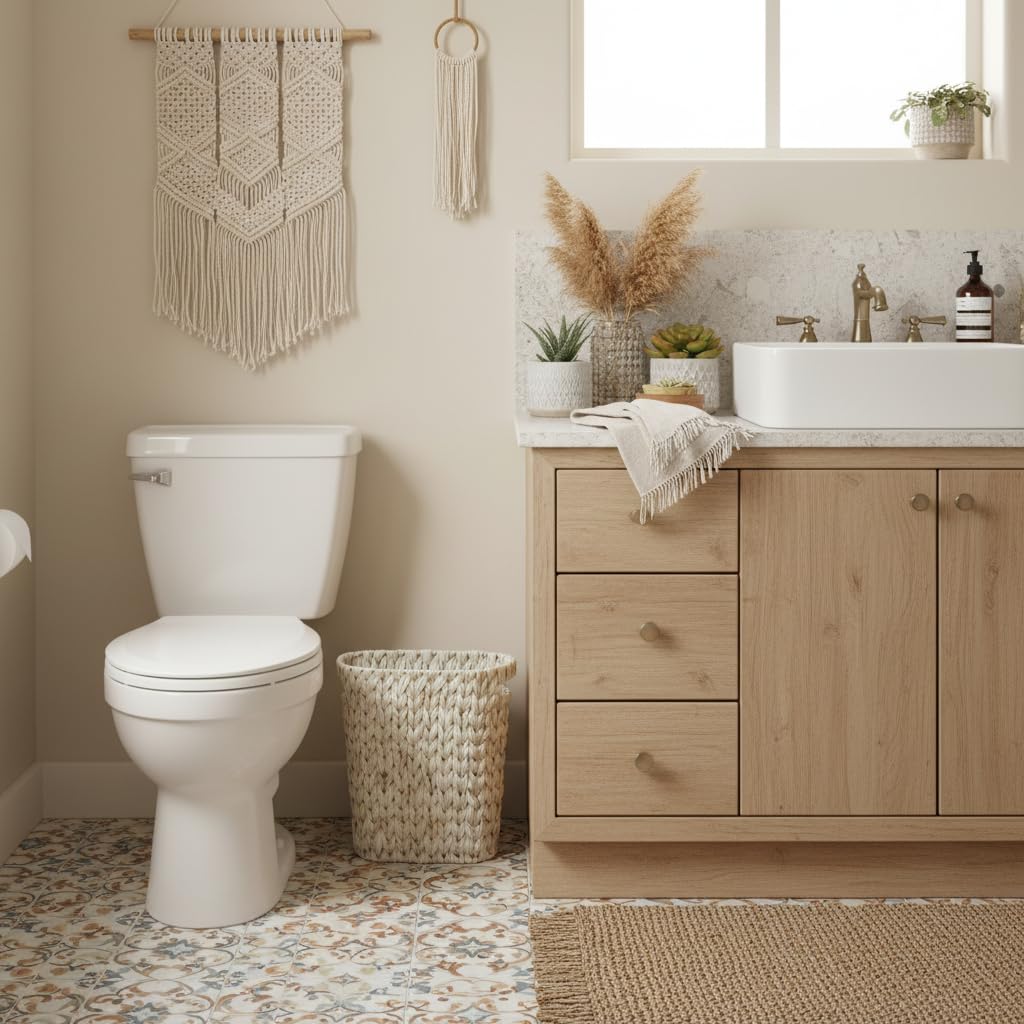 Coeusy wicker trash bin with sturdy metal frame for daily durability.