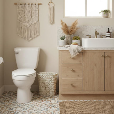 Coeusy wicker trash bin with sturdy metal frame for daily durability.