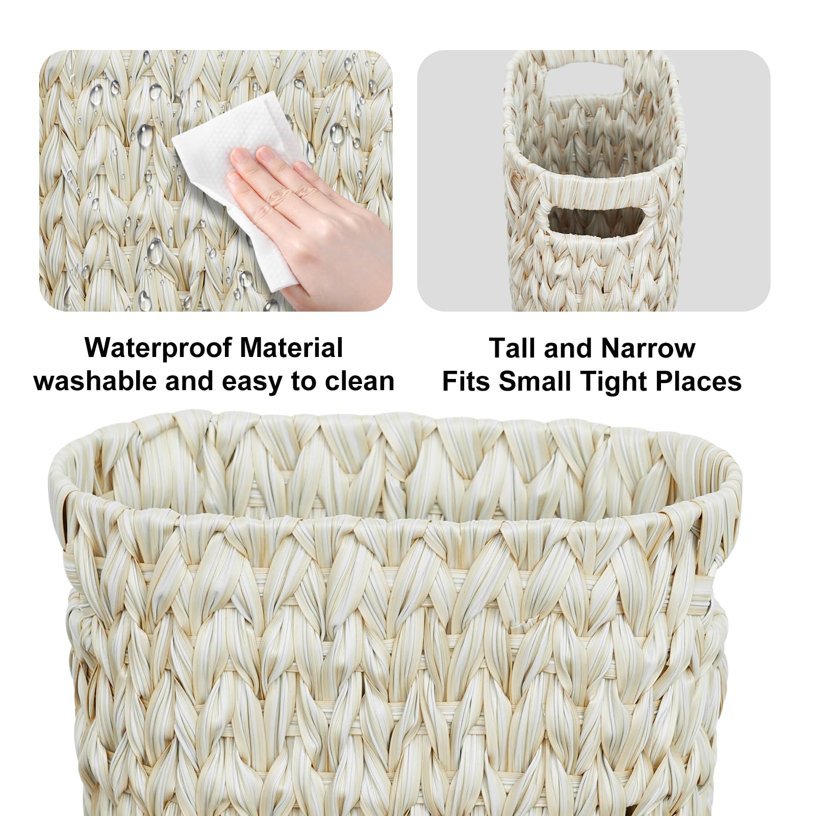 Coeusy compact wicker trash can stays stable on carpeted floors.