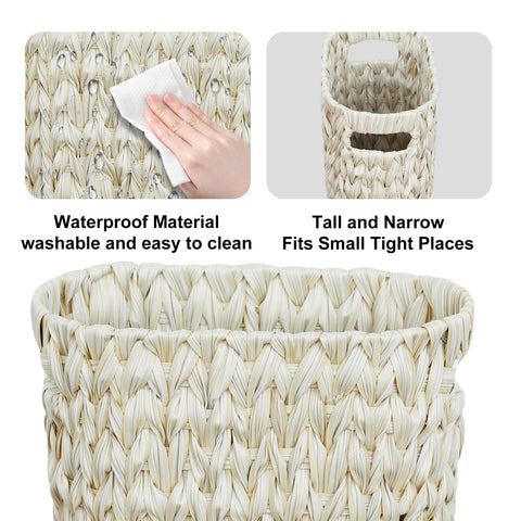 Coeusy compact wicker trash can stays stable on carpeted floors.