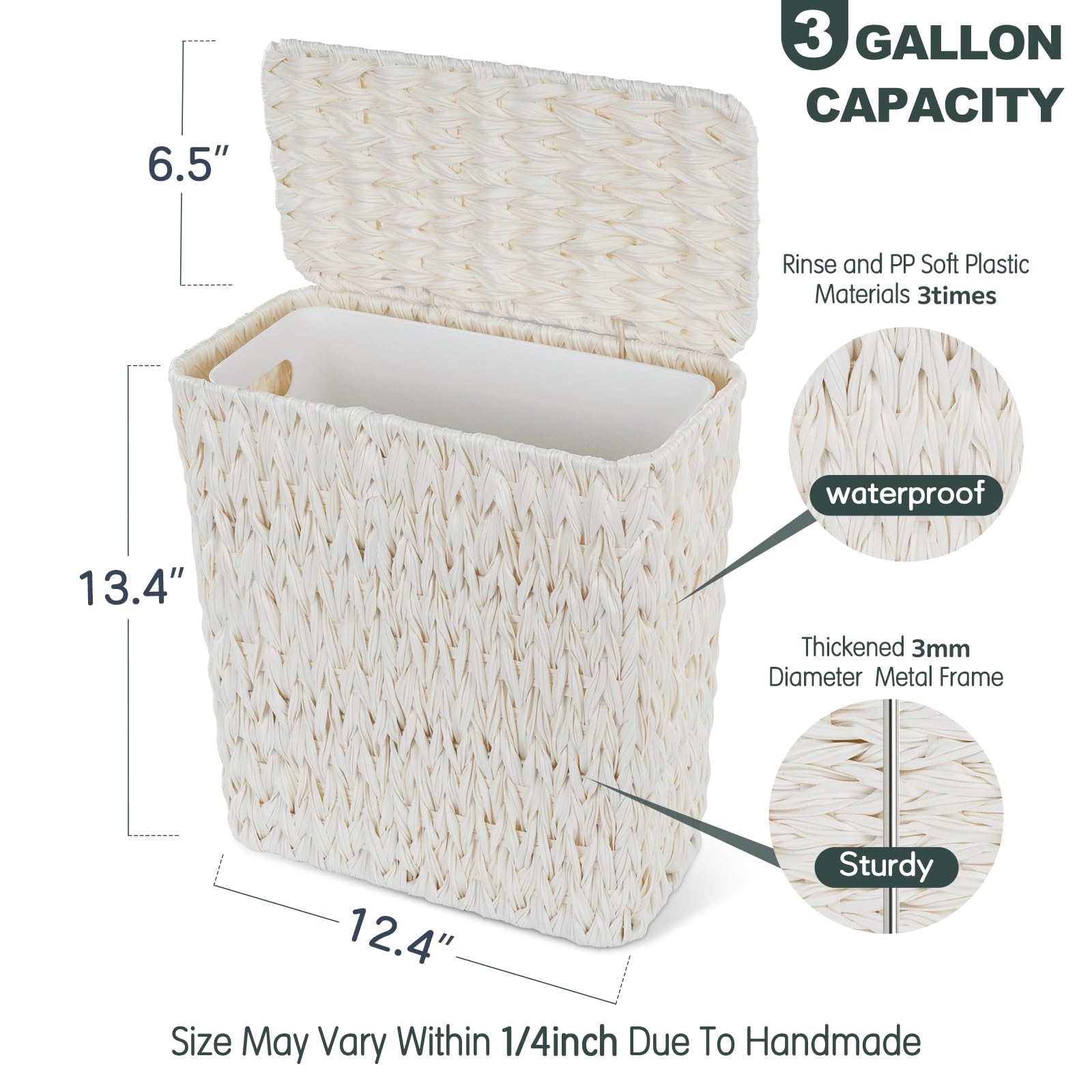 Integrated lid seals the basket to help limit odors in small spaces.