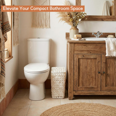 Woven exterior adds natural texture while saving floor space in any room.