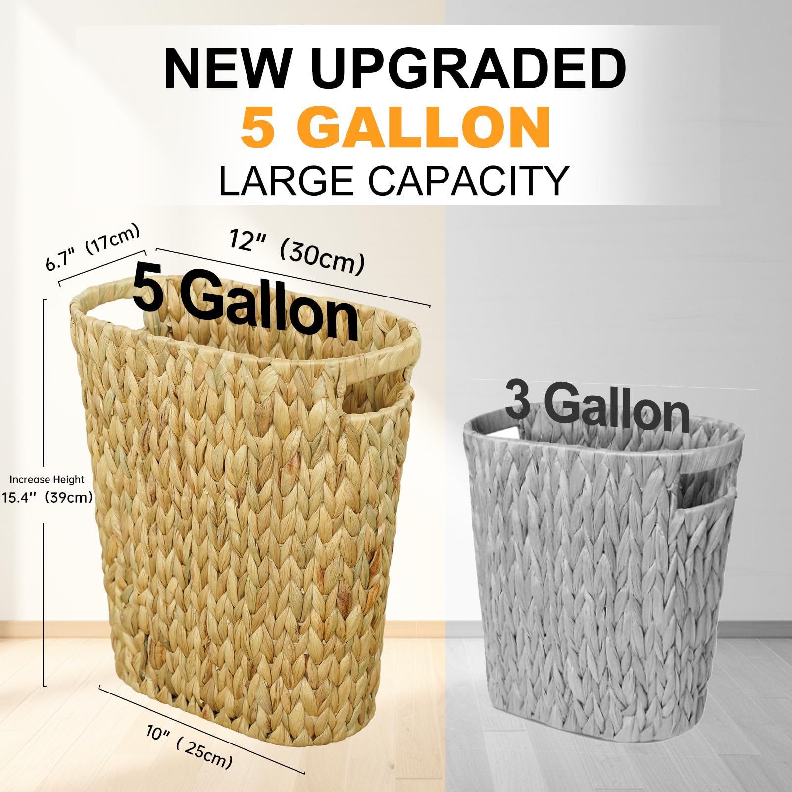 Close-up of Coeusy wicker trash can side handles for easy grip