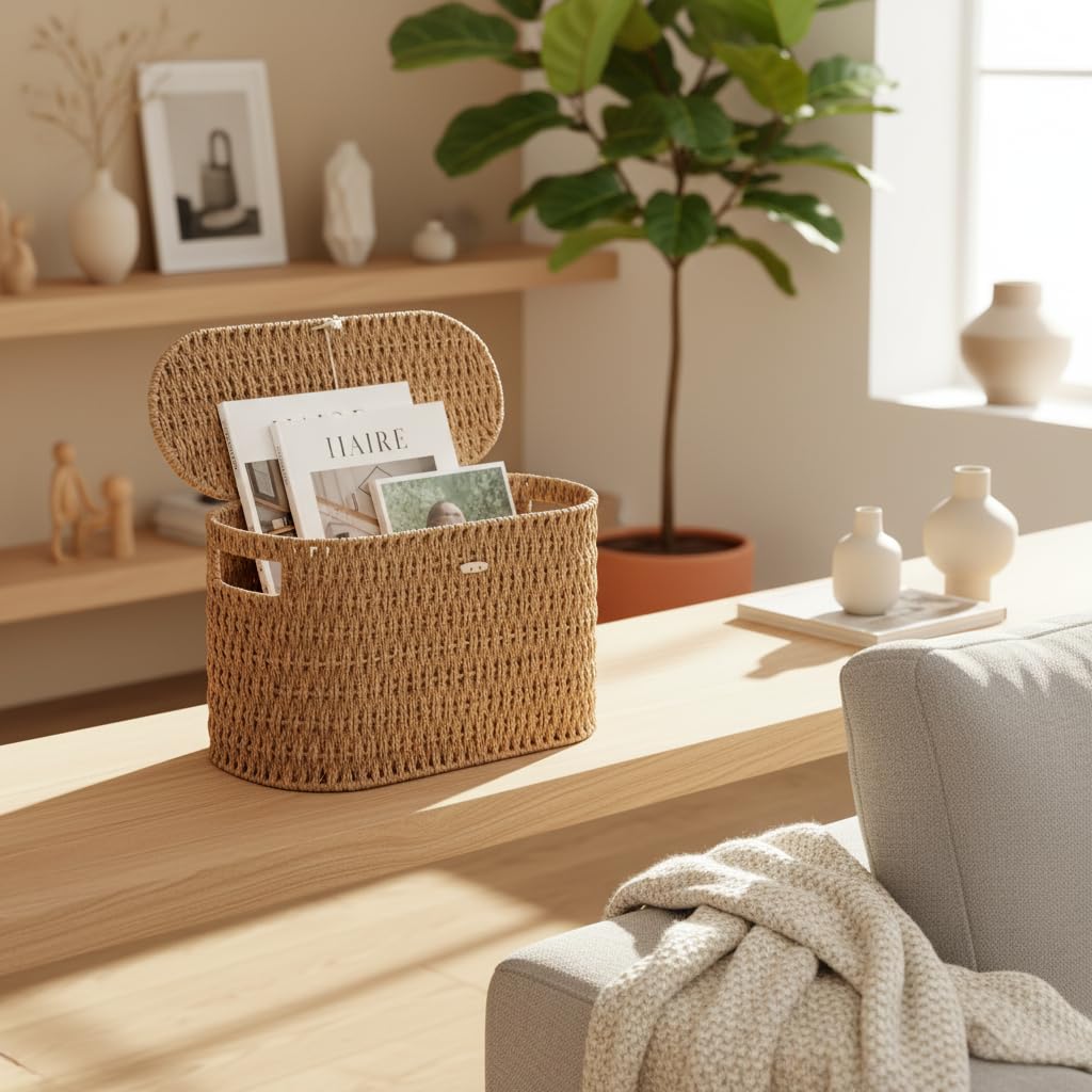 Coeusy woven basket adds boho and farmhouse style.
