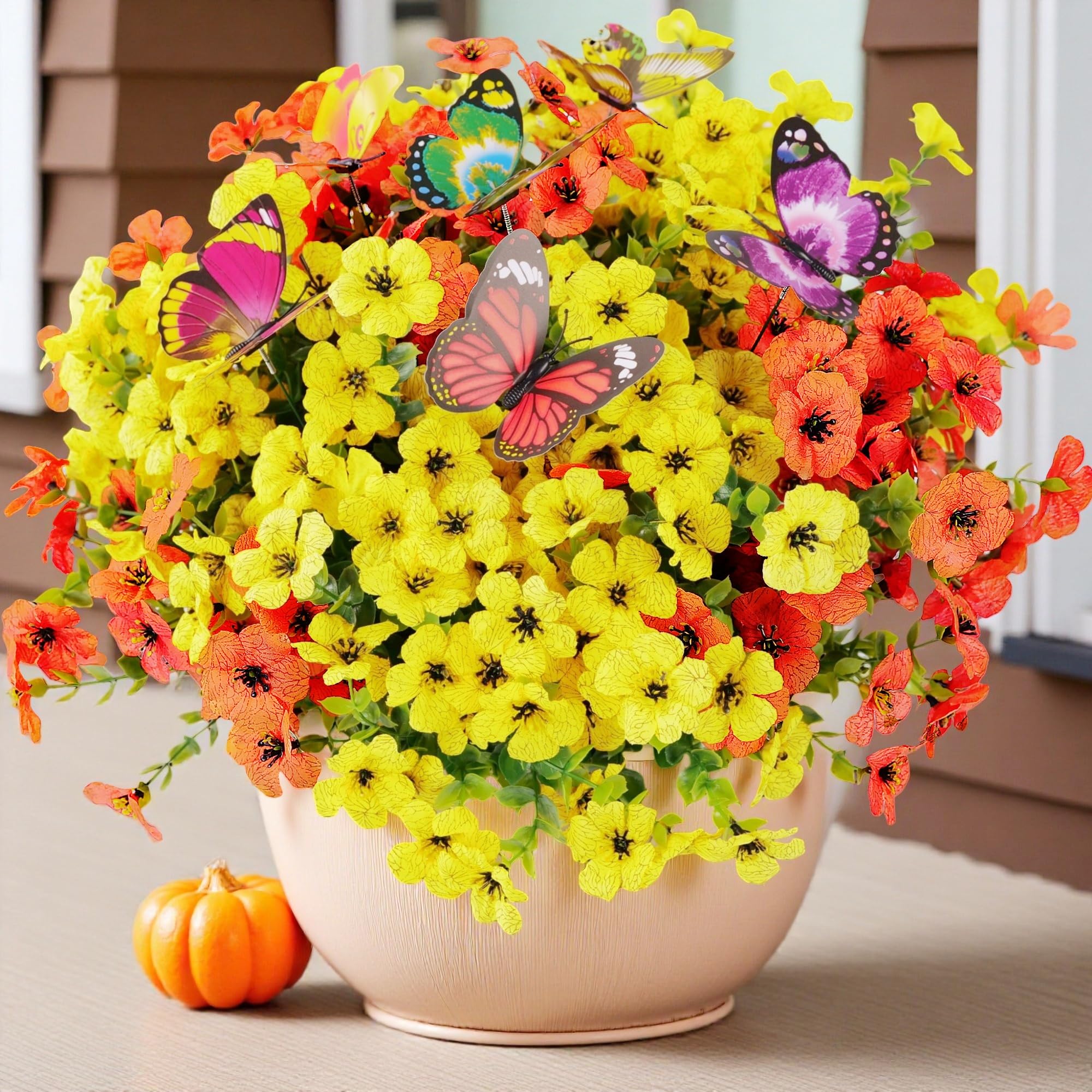 CogDat 20 outdoor flower bundles in orange and yellow for vibrant year-round decor.