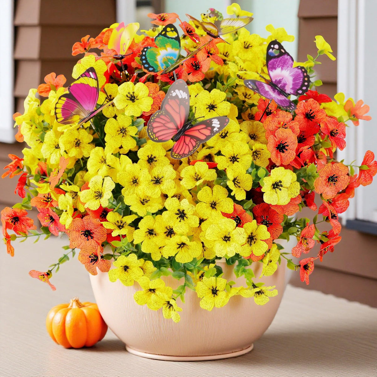 CogDat 20 outdoor flower bundles in orange and yellow for vibrant year-round decor.