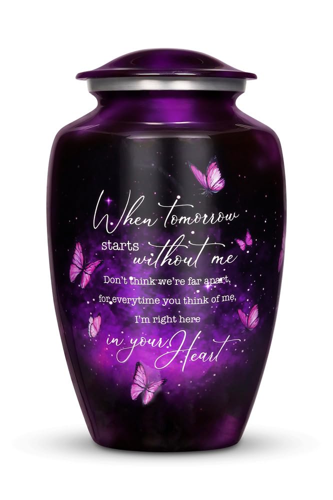 Cogent Memorials Purple Butterfly Urn lid demonstrates secure, spill-proof closure for respectful remembrance.